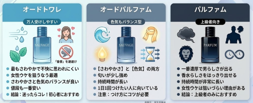 ディオールソバージュのそれぞれのタイプと選び方
