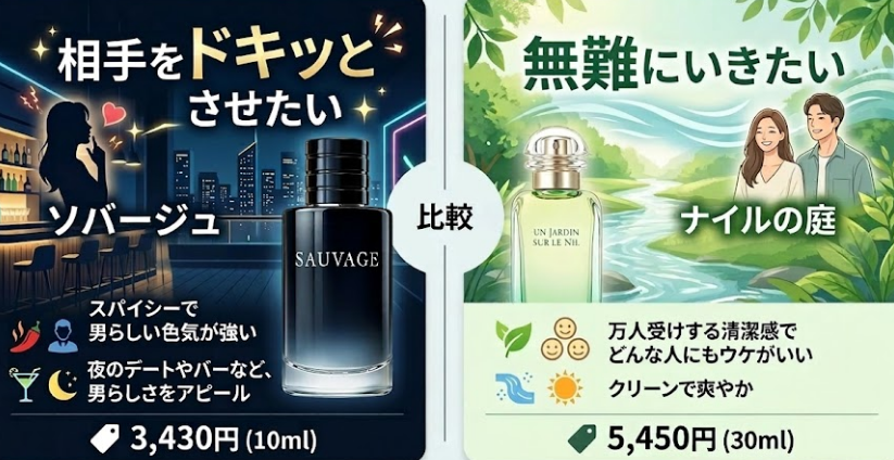 ソバージュとナイルの庭かの比較